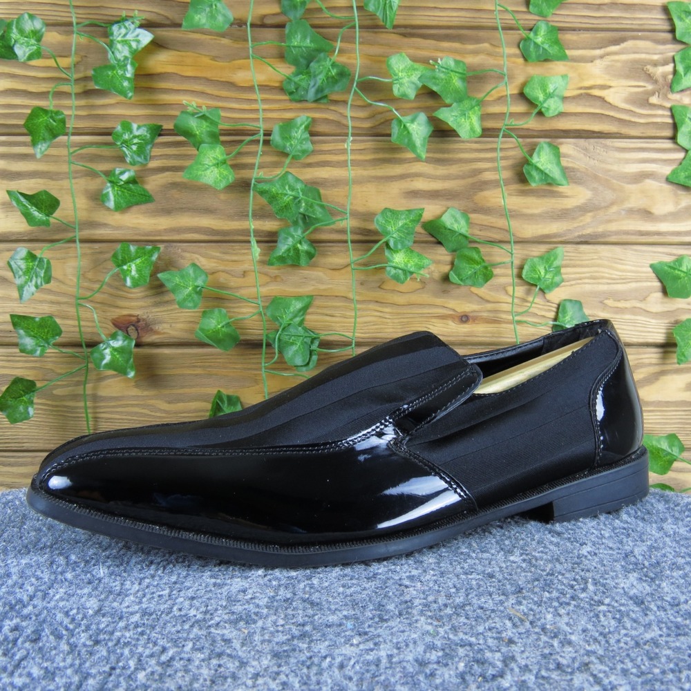 Stacy Adams Regalia Black Tuxedo Stripe Slip-On Dress Shoes Men's 12 Wide Formal